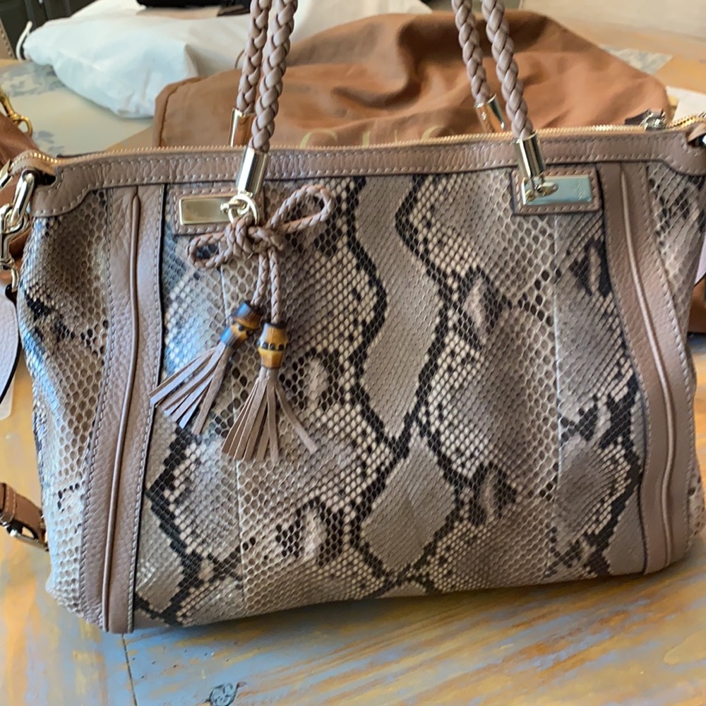 Gucci Python & Leather Tote - image 1